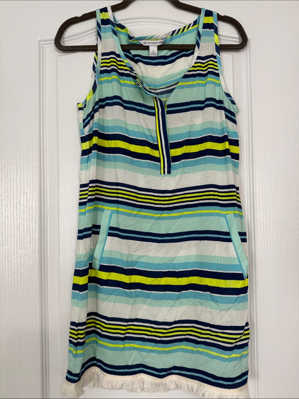 Southern Tide Tank Dress - Light Blue, Navy & Lime - small